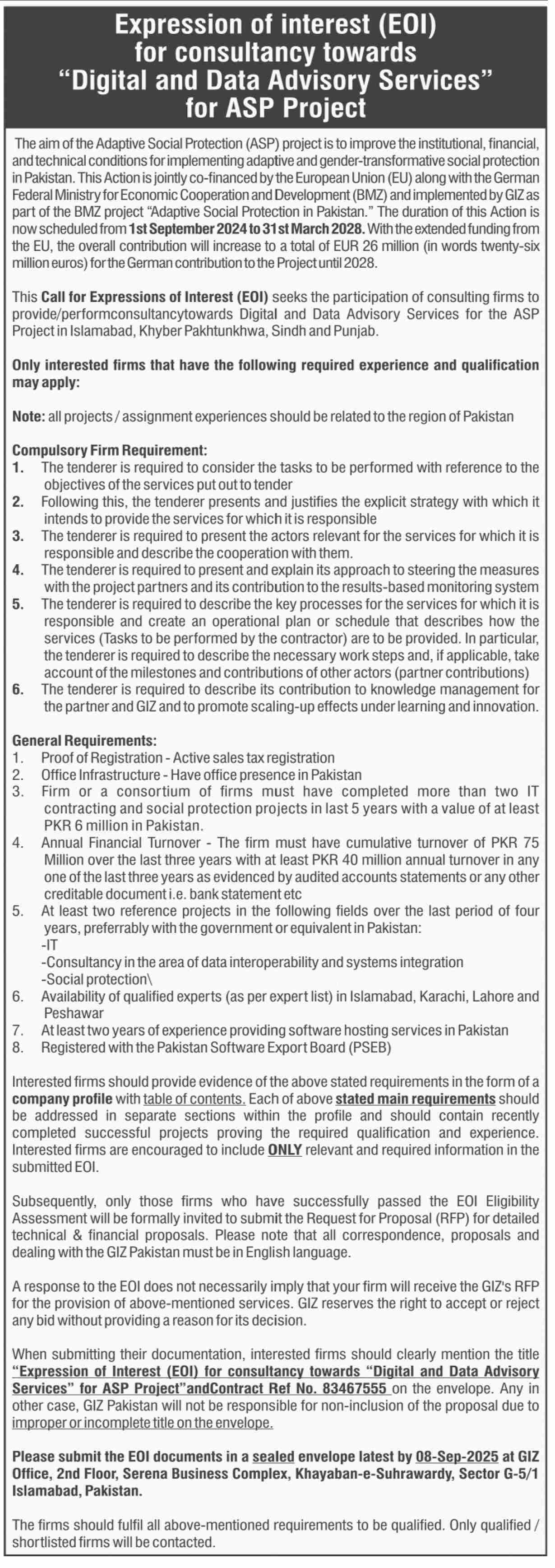 Public Sector Organization Islamabad Tender Notice